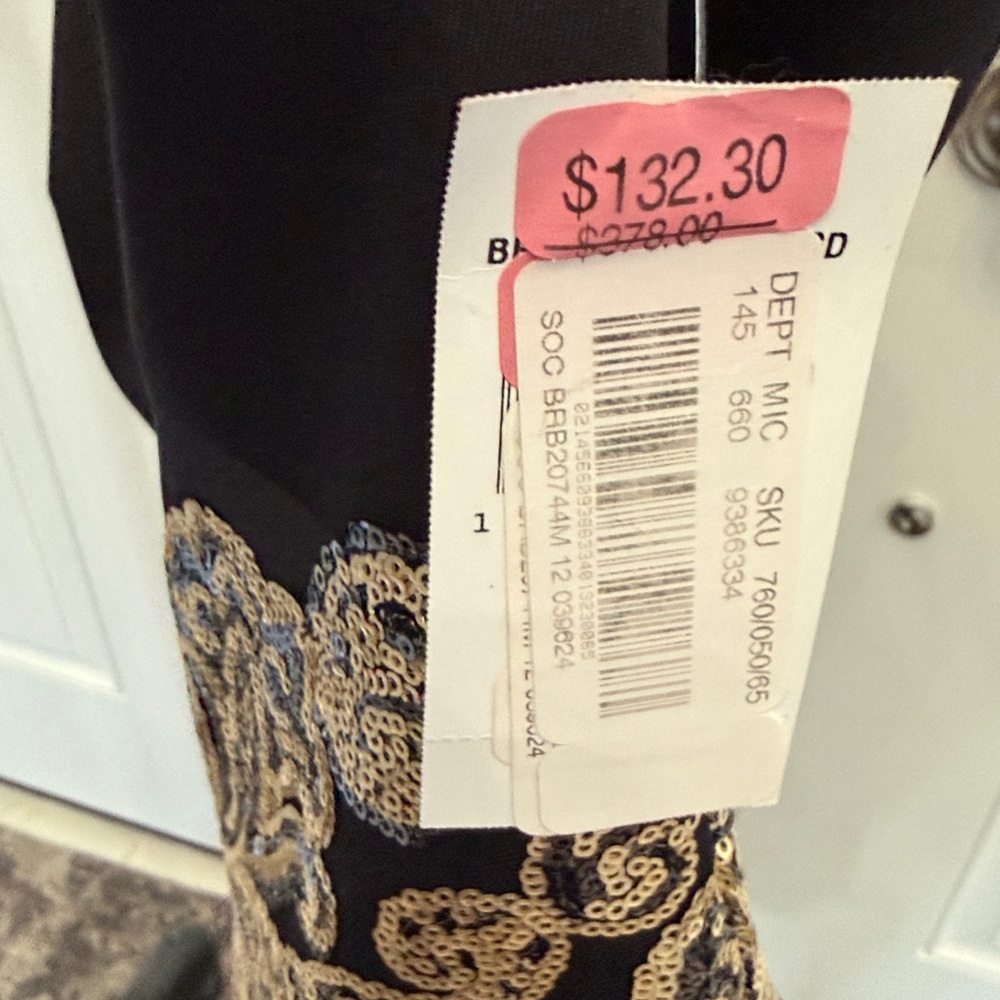 Tadashi Shoji Black Midi Dress with Gold Embroidery - Picture 4 of 4